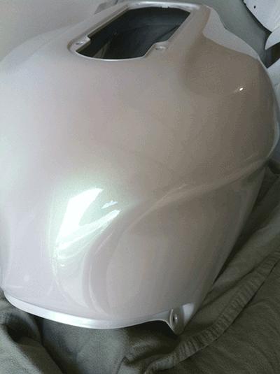 Green Shimmer Ghost Pearl kustom Painted Motorcycle tank.