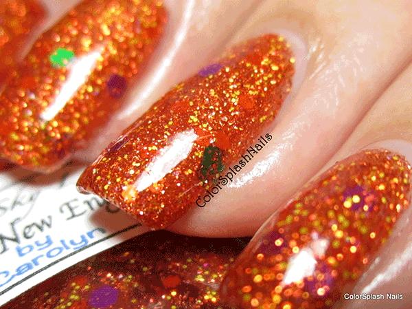 Orange Nails with Holographic flakes by Colorsplash kustom nail polish color