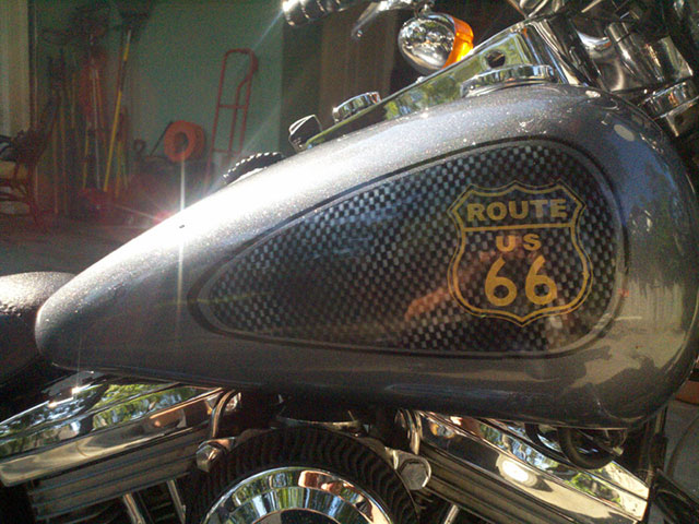 Route 66 Harley with Pearls, lots of them, combined to create a truly awesome kustom paint.