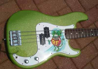 Limetreuse Flake on Rat Fink Guitar