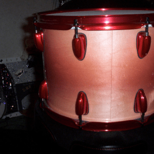 Rose Red Kolor Pearls on Drum Set by DMR Drums.