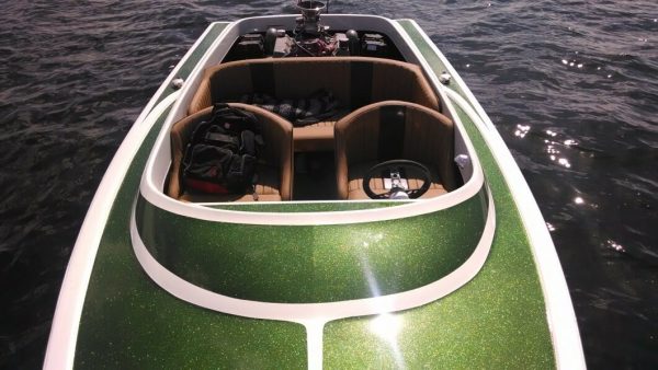 Moss Green Metal Flake on a boat in the sun
