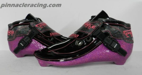 pink holographic metal flake on speed skate boots