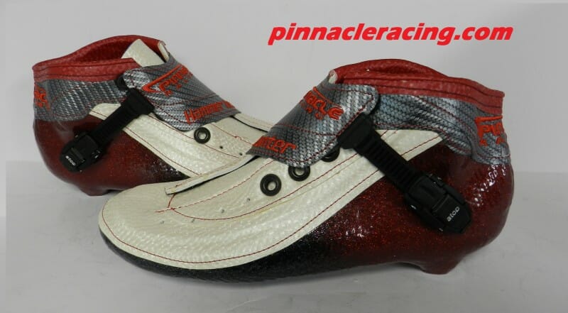 inline speed skate boots with red metal flake