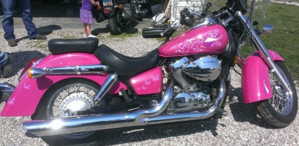 Silver Pearl on a Hot Pink bike