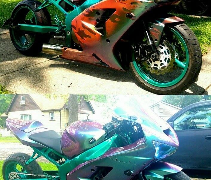 Super-bike painted camouflage, then with thermochromic, then with our Ghost Chameleon.
