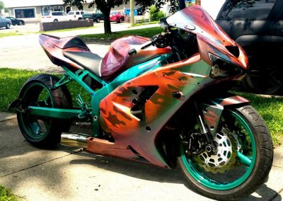 The Thermochromic Chameleon super bike in it's warm state, showing off what's underneath.